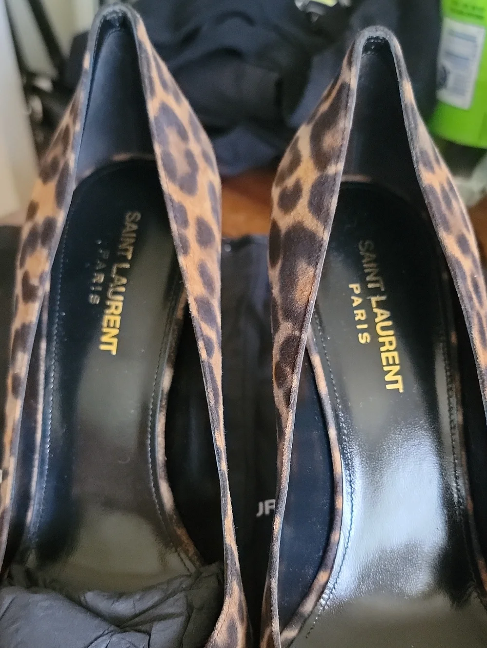 Saint Laurent PARIS Anja Leopard Suede Pointed Toe Pumps - Brown/Black - Picture 2 of 10